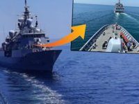 Akaryakıt gemisi ile fırkateyn, kıçtan yüzdürmeli yakıt transferi gerçekleştirdi