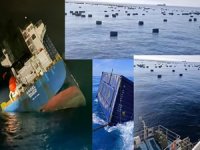 Kaohsiung demir yerindeki konteyner gemisi battı, yüzlerce konteyner su üstünde