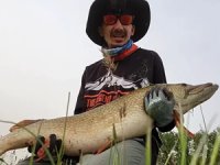 Amatör balıkçı 1 metre uzunluğunda turna balığı tuttu