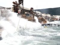 Bodrum'da fırtına etkili oluyor, Bodrum-Kos seferleri iptal edildi, gulet karaya sürüklendi